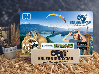 Handgefertigter Holz - Aufsteller für die stilvolle Präsentation der Erlebnisboxen